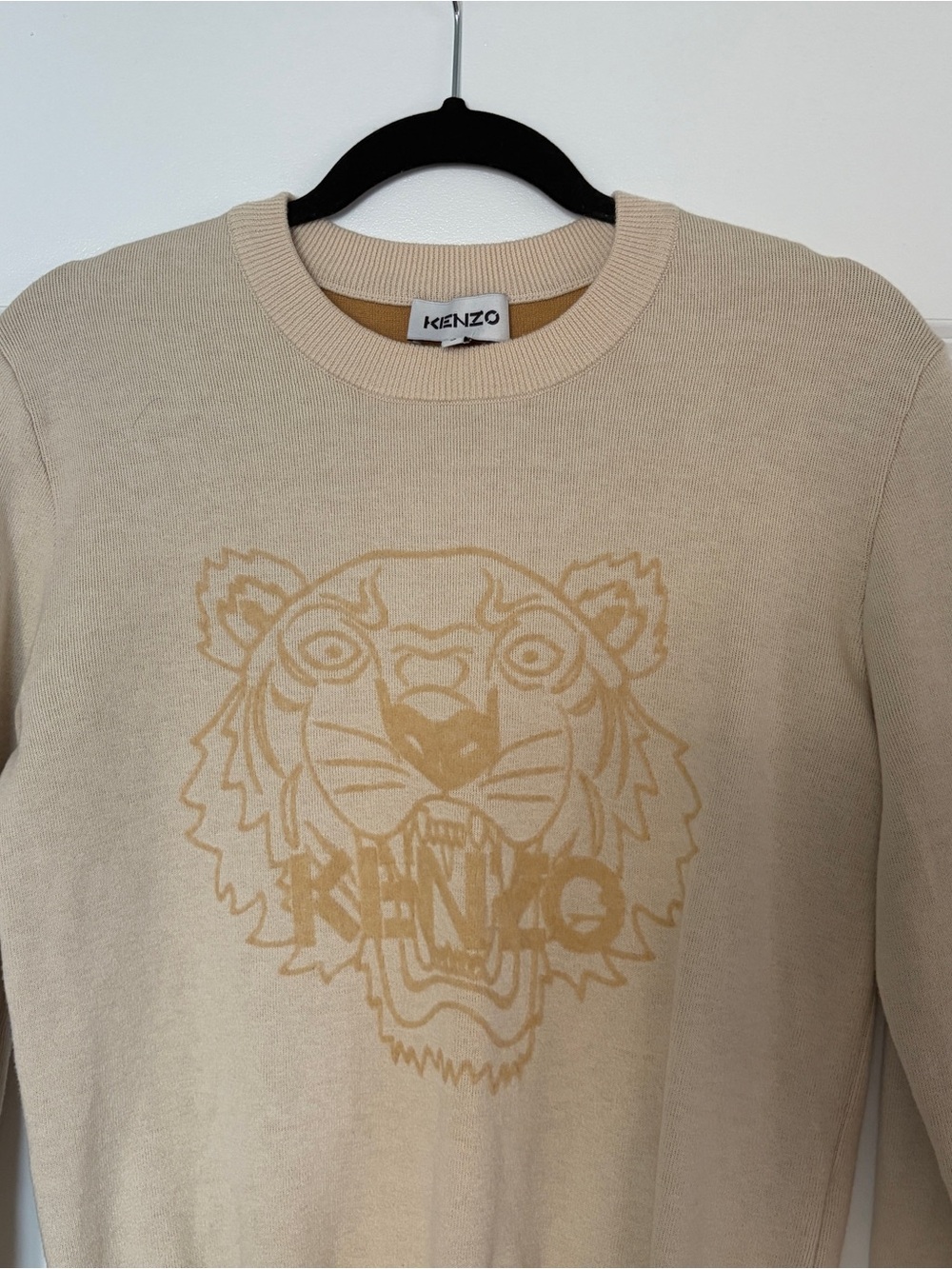 Kenzo Beige Crewneck Sweater with Tonal Tiger Motif - Picture 2 of 3